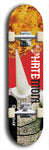 Skateboard deck: Limited edition, North American maple skateboard deck designed by underground artist BellyRash - available widths 7.5 to 8.5 inches in both mellow concave and steep concave shapes. Artwork: HATEMOM logo brand popsicle-shaped deck with varied backgrounds