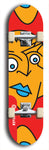 Skateboard deck: Limited edition, North American maple skateboard deck designed by underground artist BellyRash -- available in widths 7.5 to 8.5 inches in both mellow concave and steep concave shapes. Artwork: Oddheads brand popsicle-shaped skateboard deck with cartoon head on dark background. 