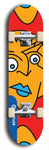 Skateboard deck: Limited edition, North American maple skateboard deck designed by underground artist BellyRash -- available in widths 7.5 to 8.5 inches in both mellow concave and steep concave shapes. Artwork: Oddheads brand popsicle-shaped skateboard deck with cartoon head on dark background. 