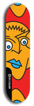 Skateboard deck: Limited edition, North American maple skateboard deck designed by underground artist BellyRash -- available in widths 7.5 to 8.5 inches in both mellow concave and steep concave shapes. Artwork: Oddheads brand popsicle-shaped skateboard deck with cartoon head on dark background. 