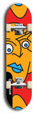 Skateboard deck: Limited edition, North American maple skateboard deck designed by underground artist BellyRash -- available in widths 7.5 to 8.5 inches in both mellow concave and steep concave shapes. Artwork: Oddheads brand popsicle-shaped skateboard deck with cartoon head on dark background. 