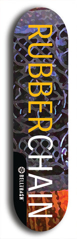 Limited edition, North American maple skateboard deck designed by underground artist BellyRash - available widths 7.5 to 8.5 inches in both mellow concave and steep concave shapes. Artwork: MEATBOOGER brand popsicle-shaped with large word logo on a multi-colored patterned background