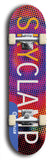 Limited edition, North American maple skateboard deck designed by underground artist BellyRash - available widths 7.5 to 8.5 inches in both mellow concave and steep concave shapes. Artwork: MEATBOOGER brand popsicle-shaped with large word logo on a multi-colored patterned background