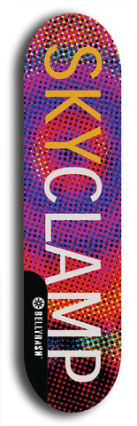 Limited edition, North American maple skateboard deck designed by underground artist BellyRash - available widths 7.5 to 8.5 inches in both mellow concave and steep concave shapes. Artwork: MEATBOOGER brand popsicle-shaped with large word logo on a multi-colored patterned background