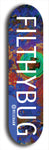 Limited edition, North American maple skateboard deck designed by underground artist BellyRash - available widths 7.5 to 8.5 inches in both mellow concave and steep concave shapes. Artwork: MEATBOOGER brand popsicle-shaped with large word logo on a multi-colored patterned background