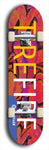 Limited edition, North American maple skateboard deck designed by underground artist BellyRash - available widths 7.5 to 8.5 inches in both mellow concave and steep concave shapes. Artwork: MEATBOOGER brand popsicle-shaped with large word logo on a multi-colored patterned background