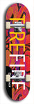 Limited edition, North American maple skateboard deck designed by underground artist BellyRash - available widths 7.5 to 8.5 inches in both mellow concave and steep concave shapes. Artwork: MEATBOOGER brand popsicle-shaped with large word logo on a multi-colored patterned background