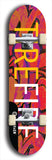 Limited edition, North American maple skateboard deck designed by underground artist BellyRash - available widths 7.5 to 8.5 inches in both mellow concave and steep concave shapes. Artwork: MEATBOOGER brand popsicle-shaped with large word logo on a multi-colored patterned background