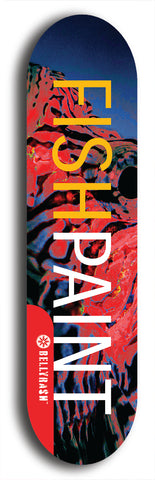 Limited edition, North American maple skateboard deck designed by underground artist BellyRash - available widths 7.5 to 8.5 inches in both mellow concave and steep concave shapes. Artwork: MEATBOOGER brand popsicle-shaped with large word logo on a multi-colored patterned background