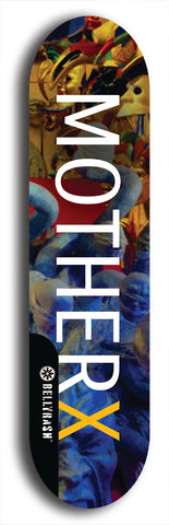 Limited edition, North American maple skateboard deck designed by underground artist BellyRash - available widths 7.5 to 8.5 inches in both mellow concave and steep concave shapes. Artwork: MEATBOOGER brand popsicle-shaped with large word logo on a multi-colored patterned background