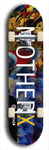 Limited edition, North American maple skateboard deck designed by underground artist BellyRash - available widths 7.5 to 8.5 inches in both mellow concave and steep concave shapes. Artwork: MEATBOOGER brand popsicle-shaped with large word logo on a multi-colored patterned background