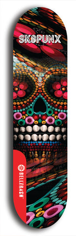 Skateboard deck: Limited edition, North American maple skateboard deck designed by underground artist BellyRash - available widths 7.5 to 8.5 inches in both mellow concave and steep concave shapes. Artwork: SK8PUNX logo brand popsicle-shaped deck