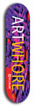 Limited edition, North American maple skateboard deck designed by underground artist BellyRash - available widths 7.5 to 8.5 inches in both mellow concave and steep concave shapes. Artwork: MEATBOOGER brand popsicle-shaped with large word logo on a multi-colored patterned background