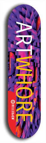 Limited edition, North American maple skateboard deck designed by underground artist BellyRash - available widths 7.5 to 8.5 inches in both mellow concave and steep concave shapes. Artwork: MEATBOOGER brand popsicle-shaped with large word logo on a multi-colored patterned background