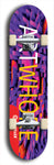 Limited edition, North American maple skateboard deck designed by underground artist BellyRash - available widths 7.5 to 8.5 inches in both mellow concave and steep concave shapes. Artwork: MEATBOOGER brand popsicle-shaped with large word logo on a multi-colored patterned background