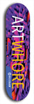 Limited edition, North American maple skateboard deck designed by underground artist BellyRash - available widths 7.5 to 8.5 inches in both mellow concave and steep concave shapes. Artwork: MEATBOOGER brand popsicle-shaped with large word logo on a multi-colored patterned background