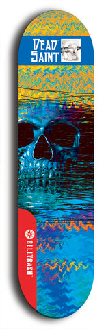 Skateboard deck: Limited edition, North American maple skateboard deck designed by underground artist BellyRash - available widths 7.5 to 8.5 inches in both mellow concave and steep concave shapes. Artwork: DEAD SAINT logo brand popsicle-shaped deck 