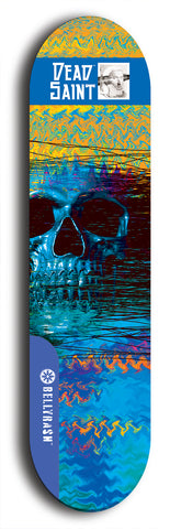 Skateboard deck: Limited edition, North American maple skateboard deck designed by underground artist BellyRash - available widths 7.5 to 8.5 inches in both mellow concave and steep concave shapes. Artwork: DEAD SAINT logo brand popsicle-shaped deck 