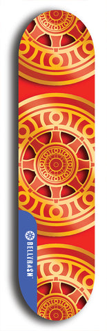 Skateboard deck: Limited edition, North American maple skateboard deck designed by underground artist BellyRash - available widths 7.5 to 8.5 inches in both mellow concave and steep concave shapes. Artwork: DHARMAMECHANIC logo brand popsicle-shaped deck 