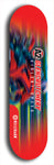 Skateboard deck: Limited edition, North American maple skateboard deck designed by underground artist BellyRash -- available in widths 7.5 to 8.5 inches in both mellow concave and steep concave shapes. Artwork: A2 GLENCRUTCHERY brand popsicle-shaped skateboard deck with  racing motorcycle from the TT race