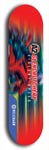 Skateboard deck: Limited edition, North American maple skateboard deck designed by underground artist BellyRash -- available in widths 7.5 to 8.5 inches in both mellow concave and steep concave shapes. Artwork: A2 GLENCRUTCHERY brand popsicle-shaped skateboard deck with  racing motorcycle from the TT race