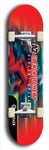 Skateboard deck: Limited edition, North American maple skateboard deck designed by underground artist BellyRash -- available in widths 7.5 to 8.5 inches in both mellow concave and steep concave shapes. Artwork: A2 GLENCRUTCHERY brand popsicle-shaped skateboard deck with  racing motorcycle from the TT race