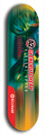 Skateboard deck: Limited edition, North American maple skateboard deck designed by underground artist BellyRash -- available in widths 7.5 to 8.5 inches in both mellow concave and steep concave shapes. Artwork: A2 GLENCRUTCHERY brand popsicle-shaped skateboard deck with  racing motorcycle from the TT race