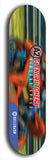 Skateboard deck: Limited edition, North American maple skateboard deck designed by underground artist BellyRash -- available in widths 7.5 to 8.5 inches in both mellow concave and steep concave shapes. Artwork: A2 GLENCRUTCHERY brand popsicle-shaped skateboard deck with  racing motorcycle from the TT race