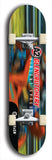 Skateboard deck: Limited edition, North American maple skateboard deck designed by underground artist BellyRash -- available in widths 7.5 to 8.5 inches in both mellow concave and steep concave shapes. Artwork: A2 GLENCRUTCHERY brand popsicle-shaped skateboard deck with  racing motorcycle from the TT race