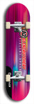 Skateboard deck: Limited edition, North American maple skateboard deck designed by underground artist BellyRash -- available in widths 7.5 to 8.5 inches in both mellow concave and steep concave shapes. Artwork: A2 GLENCRUTCHERY brand popsicle-shaped skateboard deck with  racing motorcycle from the TT race