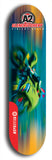 Skateboard deck: Limited edition, North American maple skateboard deck designed by underground artist BellyRash -- available in widths 7.5 to 8.5 inches in both mellow concave and steep concave shapes. Artwork: A2 GLENCRUTCHERY brand popsicle-shaped skateboard deck with  racing motorcycle from the TT race