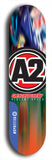 Skateboard deck: Limited edition, North American maple skateboard deck designed by underground artist BellyRash -- available in widths 7.5 to 8.5 inches in both mellow concave and steep concave shapes. Artwork: A2 GLENCRUTCHERY brand popsicle-shaped skateboard deck with  racing motorcycle from the TT race