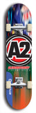 Skateboard deck: Limited edition, North American maple skateboard deck designed by underground artist BellyRash -- available in widths 7.5 to 8.5 inches in both mellow concave and steep concave shapes. Artwork: A2 GLENCRUTCHERY brand popsicle-shaped skateboard deck with  racing motorcycle from the TT race