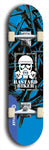 Skateboard deck: Limited edition, North American maple skateboard deck designed by underground artist BellyRash - available widths 7.5 to 8.5 inches in both mellow concave and steep concave shapes. Artwork: BASTARD BIKER logo brand popsicle-shaped deck with mechanical design in background