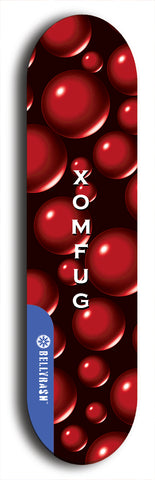 Skateboard deck: Limited edition, North American maple skateboard deck designed by underground artist BellyRash - available widths 7.5 to 8.5 inches in both mellow concave and steep concave shapes. Artwork: XOMFUG logo brand popsicle-shaped deck