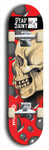 Skateboard deck: Limited edition, North American maple skateboard deck designed by underground artist BellyRash - available widths 7.5 to 8.5 inches in both mellow concave and steep concave shapes. Artwork: DEAD SAINT logo brand popsicle-shaped deck 