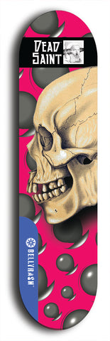 Skateboard deck: Limited edition, North American maple skateboard deck designed by underground artist BellyRash - available widths 7.5 to 8.5 inches in both mellow concave and steep concave shapes. Artwork: DEAD SAINT logo brand popsicle-shaped deck 