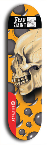 Skateboard deck: Limited edition, North American maple skateboard deck designed by underground artist BellyRash - available widths 7.5 to 8.5 inches in both mellow concave and steep concave shapes. Artwork: DEAD SAINT logo brand popsicle-shaped deck 