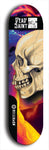 Skateboard deck: Limited edition, North American maple skateboard deck designed by underground artist BellyRash - available widths 7.5 to 8.5 inches in both mellow concave and steep concave shapes. Artwork: DEAD SAINT logo brand popsicle-shaped deck 