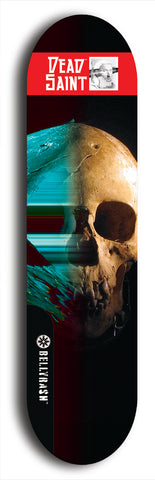 Skateboard deck: Limited edition, North American maple skateboard deck designed by underground artist BellyRash - available widths 7.5 to 8.5 inches in both mellow concave and steep concave shapes. Artwork: DEAD SAINT logo brand popsicle-shaped deck 