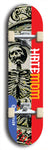 Skateboard deck: Limited edition, North American maple skateboard deck designed by underground artist BellyRash - available widths 7.5 to 8.5 inches in both mellow concave and steep concave shapes. Artwork: HATEMOM logo brand popsicle-shaped deck