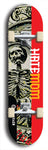 Skateboard deck: Limited edition, North American maple skateboard deck designed by underground artist BellyRash - available widths 7.5 to 8.5 inches in both mellow concave and steep concave shapes. Artwork: HATEMOM logo brand popsicle-shaped deck