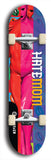 Skateboard deck: Limited edition, North American maple skateboard deck designed by underground artist BellyRash - available widths 7.5 to 8.5 inches in both mellow concave and steep concave shapes. Artwork: HATEMOM logo brand popsicle-shaped deck with varied backgrounds