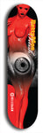 Skateboard deck: Limited edition, North American maple skateboard deck designed by underground artist BellyRash - available widths 7.5 to 8.5 inches in both mellow concave and steep concave shapes. Artwork: BETTYMOE FETISH logo brand popsicle-shaped deck with shiny erotic red female body with giant eyeball in background