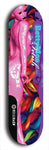 Skateboard deck: Limited edition, North American maple skateboard deck designed by underground artist BellyRash - available widths 7.5 to 8.5 inches in both mellow concave and steep concave shapes. Artwork: BETTYMOE FETISH logo brand popsicle-shaped deck with two shapely erotic plastic women pressed together in bkgd