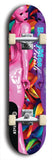 Skateboard deck: Limited edition, North American maple skateboard deck designed by underground artist BellyRash - available widths 7.5 to 8.5 inches in both mellow concave and steep concave shapes. Artwork: BETTYMOE FETISH logo brand popsicle-shaped deck with two shapely erotic plastic women pressed together in bkgd