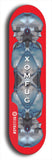 Board #379 Red LogoSkateboard deck: Limited edition, North American maple skateboard deck designed by underground artist BellyRash - available widths 7.5 to 8.5 inches in both mellow concave and steep concave shapes. Artwork: XOMFUG logo brand popsicle-shaped deck