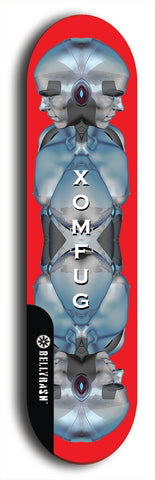 Skateboard deck: Limited edition, North American maple skateboard deck designed by underground artist BellyRash - available widths 7.5 to 8.5 inches in both mellow concave and steep concave shapes. Artwork: XOMFUG logo brand popsicle-shaped deck