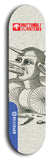 Skateboard deck: Limited edition, North American maple skateboard deck designed by underground artist BellyRash -- available in widths 7.5 to 8.5 inches in both mellow concave and steep concave shapes. Artwork: BUTTUGLY MONSTERS brand popsicle-shaped skateboard deck with monster in background.