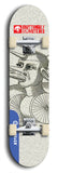 Skateboard deck: Limited edition, North American maple skateboard deck designed by underground artist BellyRash -- available in widths 7.5 to 8.5 inches in both mellow concave and steep concave shapes. Artwork: BUTTUGLY MONSTERS brand popsicle-shaped skateboard deck with monster in background.